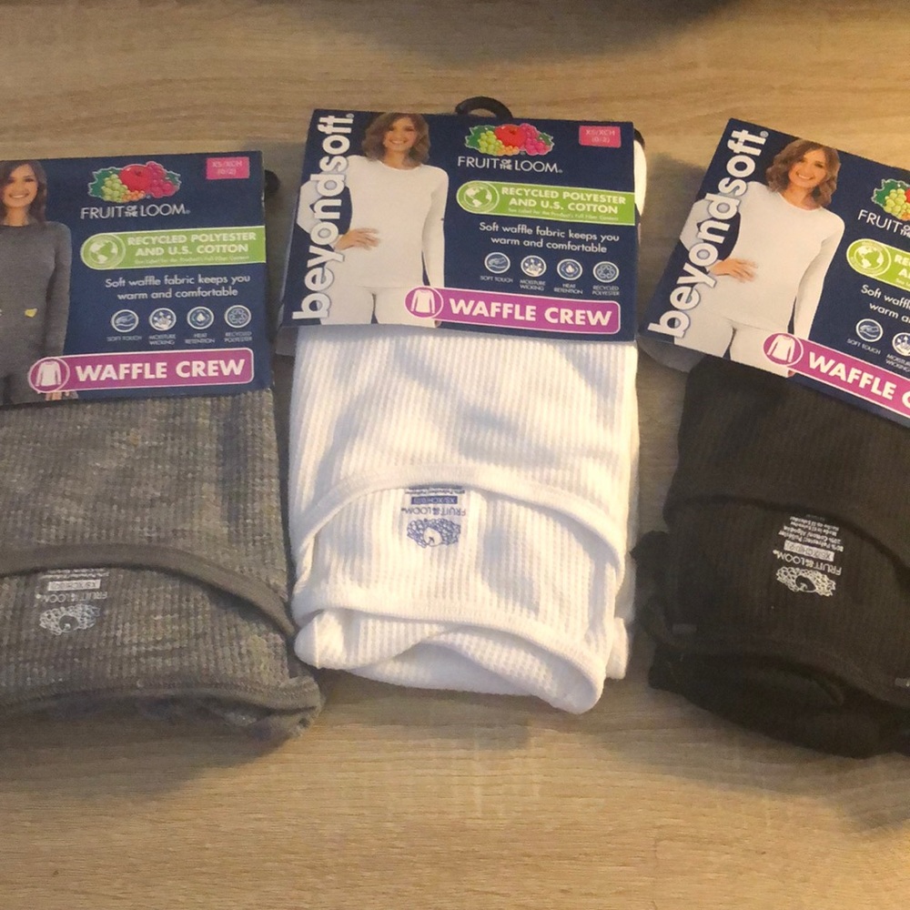 Bundle of 3 fruit of the loom women’s waffle crew